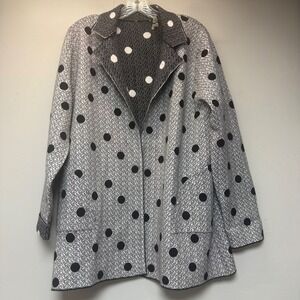 The Fashion Gallery Cardigan Women XL Black White Polka Dot Knit Open Front Coat